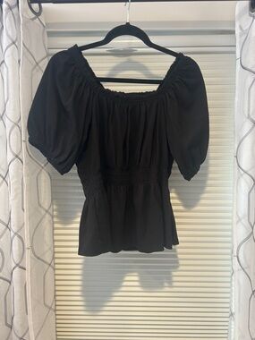 Old navy Black Puff Sleeve Peasant Top - Women med